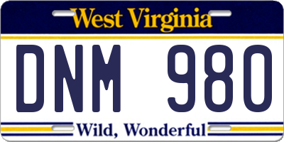WV license plate DNM980
