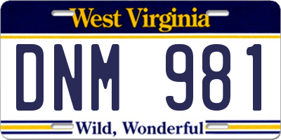 WV license plate DNM981