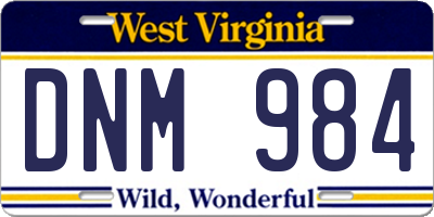 WV license plate DNM984