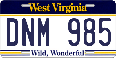WV license plate DNM985