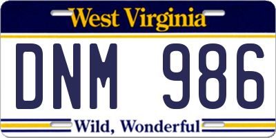 WV license plate DNM986