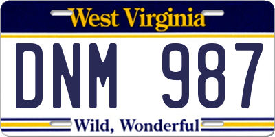 WV license plate DNM987
