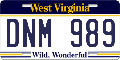WV license plate DNM989