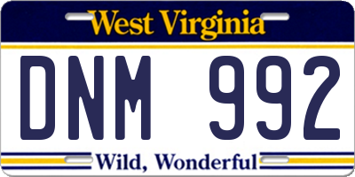 WV license plate DNM992