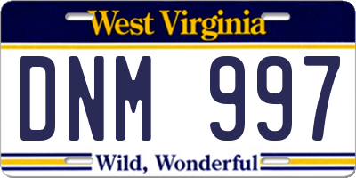 WV license plate DNM997
