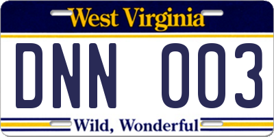 WV license plate DNN003