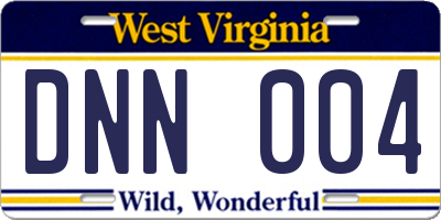 WV license plate DNN004