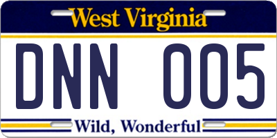 WV license plate DNN005