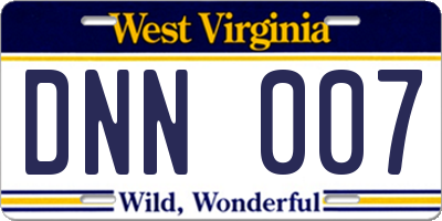 WV license plate DNN007