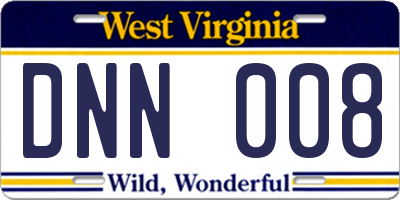 WV license plate DNN008