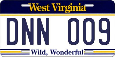 WV license plate DNN009