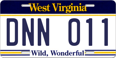WV license plate DNN011