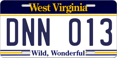 WV license plate DNN013