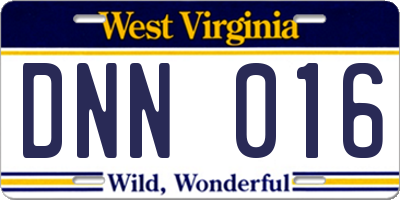 WV license plate DNN016