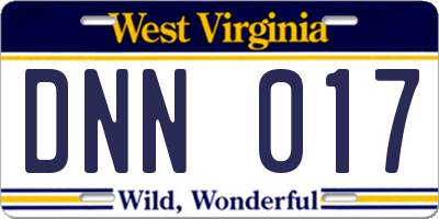 WV license plate DNN017