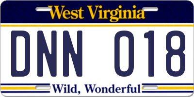 WV license plate DNN018