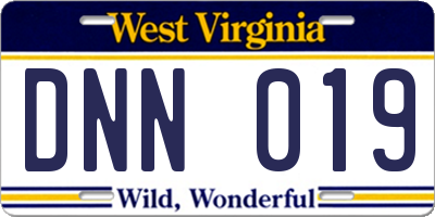 WV license plate DNN019