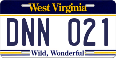 WV license plate DNN021
