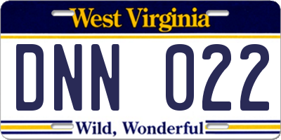 WV license plate DNN022