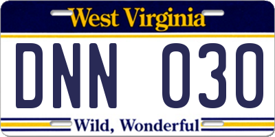 WV license plate DNN030