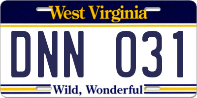 WV license plate DNN031