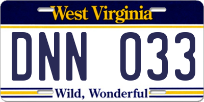 WV license plate DNN033