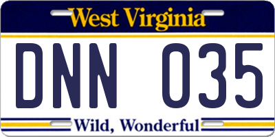 WV license plate DNN035