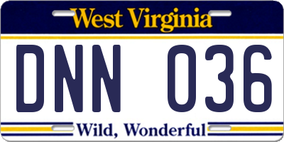 WV license plate DNN036