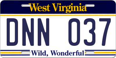 WV license plate DNN037