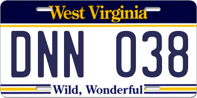 WV license plate DNN038