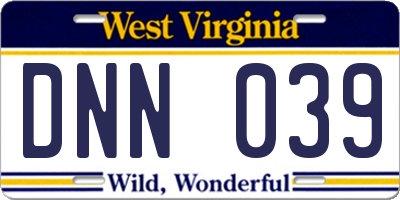 WV license plate DNN039