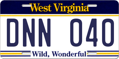 WV license plate DNN040