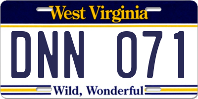 WV license plate DNN071
