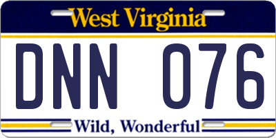 WV license plate DNN076
