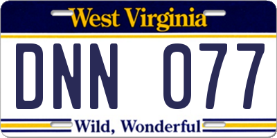 WV license plate DNN077