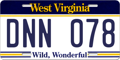 WV license plate DNN078