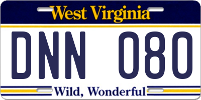WV license plate DNN080