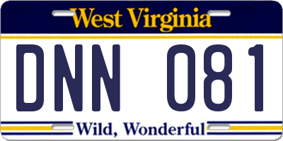 WV license plate DNN081