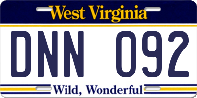WV license plate DNN092