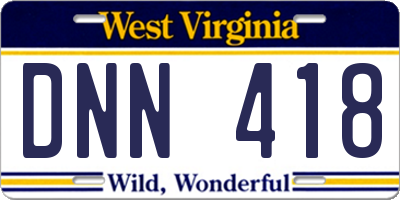 WV license plate DNN418