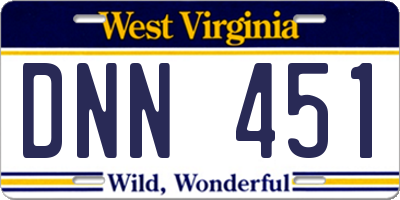 WV license plate DNN451