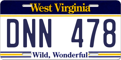 WV license plate DNN478