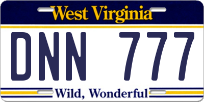 WV license plate DNN777