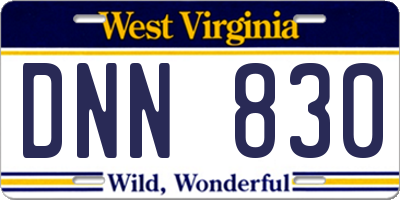 WV license plate DNN830