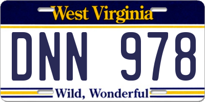 WV license plate DNN978