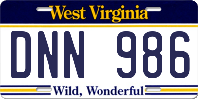 WV license plate DNN986