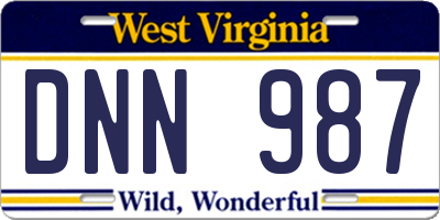 WV license plate DNN987