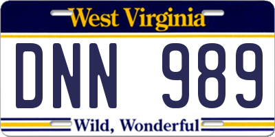 WV license plate DNN989