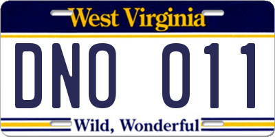 WV license plate DNO011