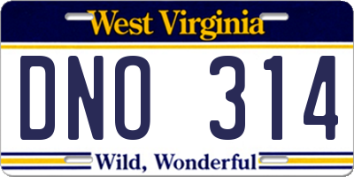 WV license plate DNO314